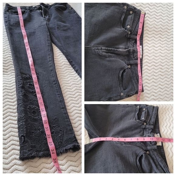 Free People Black Cutwork Mid Rise Frayed Raw Hem Straight Cut Jeans Size 26 W - Picture 11 of 11